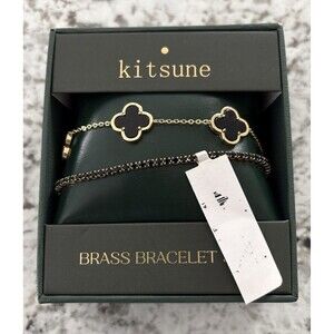 Kitsune Onyx Goldtone Brass Bracelet Set NEW